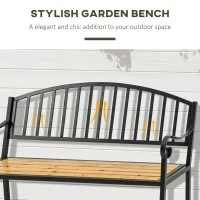 Outsunny 50" Garden Bench, Patio Loveseat with Antique Backrest, Wood Seat and Steel Frame for Backyard or Porch(m-4)