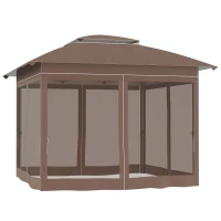 Outsunny 12' x 12' Pop Up Canopy Tent with Netting and Carry Bag, Instant Sun Shelter with 137 sq.ft Shade, Tents for Parties, Height Adjustable, for Outdoor, Garden, Patio, Khaki(m-11)