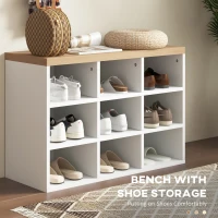 HOMCOM 2-in-1 Hall Tree, 5-Hook Coat Rack Shoe Bench Set w/ Bench and Shoe Storage for Entryway, Hallway, White(m-5)