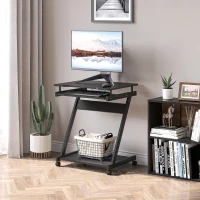 HOMCOM Movable Computer Desk with 4 Moving Wheels Sliding Keyboard Tray Home Office Workstation Black(m-8)