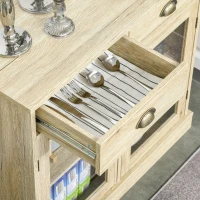 HOMCOM Farmhouse Sideboard Buffet Cabinet, Kitchen Cabinet with 2 Glass Doors, Coffee Bar Cabinet with Adjustable Shelves and 2 Drawers for Living Room, Oak(m-9)