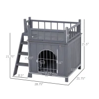 PawHut 2-Level Wooden Cat House, Outdoor Dog Shelter Cat Condo with Lockable Wire Door and Balcony, Gray(m-3)
