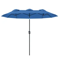 Outsunny Double-sided Patio Umbrella, 9.5' Outdoor Umbrella with Push Button Tilt and Crank, 3 Air Vents and 12 Ribs, Navy Blue(m-1)