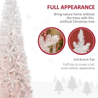 HOMCOM 7' Tall Unlit Pencil Fir Artificial Christmas Tree with Realistic Branches and Steel Base, Pink and White(m-6)