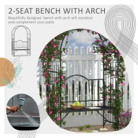 Outsunny 43" Garden Arbor Bench Trellis for Vines Climbing Plant Outdoor Decor Arch- Black(m-4)