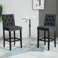 HOMCOM Fabric Bar Stool Set of 2, Tall 29.5" Seat Height Bar Chairs with Tufted Back & Wood Legs, Dark Grey(m-8)