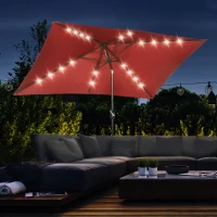Outsunny 6.5x10ft Patio Umbrella Rectangle Solar Powered Tilt Aluminum Outdoor Market Parasol with LEDs Crank (Wine Red)(m-9)