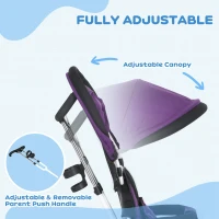 Qaba 6 in 1 Toddler Tricycle Stroller with Basket, Canopy, 5-point Safety Harness, for 12-60 Months, Purple(m-5)