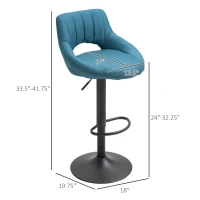 HOMCOM Bar Stools Set of 2, Swivel Bar Height Barstools Chairs with Adjustable Height, Round Heavy Metal Base, and Footrest, Blue(m-3)