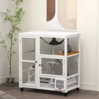 PawHut Cat House, Indoor Cat Enclosure on Wheels with Openable Top, 39", White(m-2)