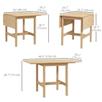 HOMCOM Solid Wood Kitchen Table, Farmhouse Drop Leaf Tables for Small Spaces, Folding Dining Table, Nature Wood(m-3)