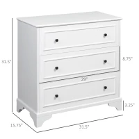 HOMCOM 3-Drawer Dresser Tower Storage Cabinet, Chest of Drawers for Bedroom, Hallway, Living Room and Bathroom, White(m-3)
