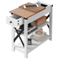 HOMCOM End Side Table with Charging Station, 2 USB Ports and 1 Outlet for Living Room, Bedroom, 11.75" x 23.5" x 24.5", White(m-1)