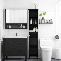 HOMCOM Tall Bathroom Storage Cabinet, Freestanding Linen Tower with 3-Tier Open Adjustable Shelf, Black(m-10)