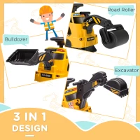 Aosom 3 in 1 Ride on Excavator Bulldozer with Music, Yellow(m-4)