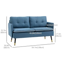 HOMCOM 55" Loveseat Sofa, Linen Love Seat w/ S spring, Steel Legs and Button Tufting, Small Couch for Living Room, Dark Blue(m-3)