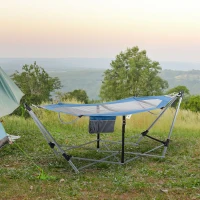 Outsunny Foldable Outdoor Hammock with Stand, Portable Hammock Bed with Carrying Bag and Pocket for Travel, Beach, Backyard, Patio, Hiking, Dark Blue(m-1)