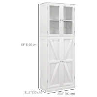 HOMCOM Tall Bathroom Storage Cabinet, Modern Bathroom Cabinet with Glass and Barn Doors, 5-Tier Floor Cabinet, White(m-3)