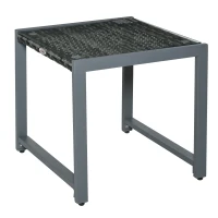 Outsunny Rattan Coffee Table, Wicker Patio Side Table with Tempered Glass Top and Aluminum Frame for Outdoor, Garden, Gray(m-11)
