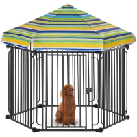 PawHut 48" x 41" Heavy-Duty Metal Dog Playpen, Outdoor Pet Cage Kennel, Puppy Exercise Fence Barrier with Weather-Resistant Polyester Roof, Locking Door, & Metal Frame(m-2)