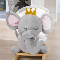 Qaba Baby Rocking Horse Elephant Rocking Chair Toddler Rocker Toy with Sound Wooden Base Seat Safety Belt for 1.5-3 Year Old, gray(m-9)