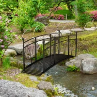Outsunny 8' Metal Arch Garden Bridge Arc Footbridge with Guardrails and Decorative Scrollwork, Black(m-1)