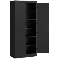 HOMCOM 70" 4-Door Storage Cabinet, Freestanding Pantry Cabinet with Adjustable Shelves for Living Room, Black(m-2)