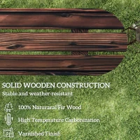 Outsunny 2-Person Outdoor Bench, Wood Garden Bench with Wagon Wheel Legs, Slatted Seat for Patio, Park, Backyard, Carbonized(m-6)