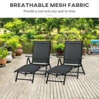 Outsunny Outdoor Set of 2 Lounge Chair, Folding Reclining Garden Sun Lounger with Metal Frame, Adjustable Backrest for Patio, Deck, and Poolside, Black(m-4)