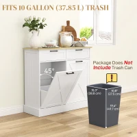 HOMCOM 10 Gallon Hidden Garbage Bin Cabinet, Tilt Out Trash Cabinet w/ 2 Drawers, Freestanding Kitchen Island, White(m-5)