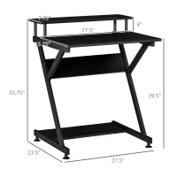 HOMCOM Industrial Computer Desk with Monitor Shelf, R Shaped Writing Table for Home Office, Black(m-3)
