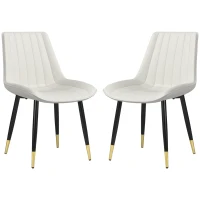 HOMCOM Dining Chairs Set of 2, Modern Kitchen Chair with PU Leather Upholstery and Steel Legs for Living Room, Bedroom, Cream(m-2)