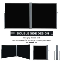 Outsunny Patio Retractable Double Side Awning, Folding Privacy French Screen Fence, Privacy Wall Corner Divider, Garden Outdoor Sun Shade Wind Screen, Indoor Room Divider, Black(m-7)