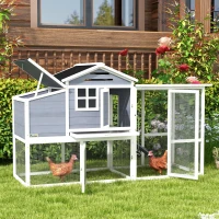 PawHut 76" Wooden Chicken Coop with Outdoor Run, Nesting Box, Tray, Door(m-2)