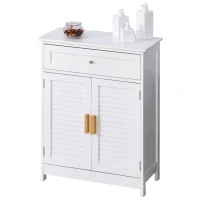 Kleankin  Bathroom Storage Cabinet Freestanding with Double Shutter Door and Drawer Toilet Vanity Cabinet  Narrow Organizer  White(m-10)