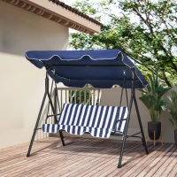 Outsunny 3-Seat Outdoor Patio Swing Chair with Cushion, Steel Frame Stand, Adjustable Tilt Canopy for Patio, Garden, Dark Blue(m-10)