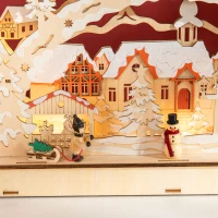 HOMCOM Christmas Village House Decoration, Pre-Lit Winter Wonderland with 12 Battery Operated LED Lights, Indoor Room Décor Collection(m-9)