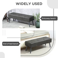HOMCOM Bedroom Bench, End of Bed Bench with Button Tufted, PU Leather Upholstered Entryway Bench with Wood Legs, Grey(m-4)