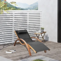 Outsunny Outdoor Chaise Wood Lounge Chair with Pillow, Armrests, Breathable Sling Mesh and Comfortable Curved Design for Patio, Deck, and Poolside(m-2)