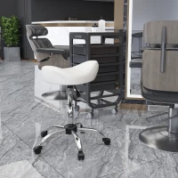 HOMCOM Saddle Stool, Height Adjustable Rolling Salon Chair with PU Leather for Massage, Spa, Clinic, Beauty and Tattoo, White(m-8)