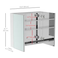 HOMCOM Wall Mounted Mirror Cabinet, Bathroom Medicine Cabinet with Mirror, 2 Doors and 3-tier Shelving, Silver(m-3)