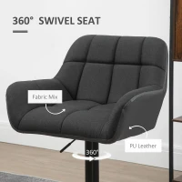 HOMCOM Swivel Barstools Set of 2 Adjustable Bar Stools with Footrest Armrests and PU Leather Back for Dining Room Black, Grey(m-6)