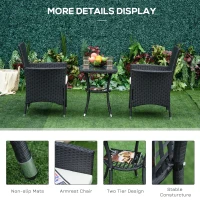 Outsunny 3 Piece Rattan Bistro Table Chairs Set Outdoor Cushioned - Black(m-6)