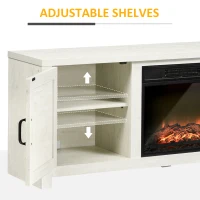 HOMCOM Electric Fireplace TV Stand for TV's up to 60" Flat Screen, Living Room Media Entertainment Console with Doors, Adjustable Storage Shelves, White(m-7)