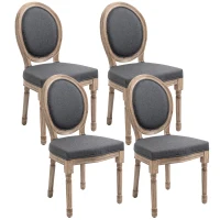 HOMCOM Vintage Armless Dining Chairs Set of 4, French Chic Side Chairs with Curved Backrest and Linen Upholstery for Kitchen, or Living Room, Grey(m-11)