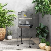 PawHut 49" Rolling Bird Cage Cockatoo House Play Top Finch Pet Supply with Storage Shelf, Wheels - Black(m-8)