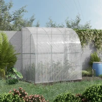 Outsunny 7' x 4' x 7' Outdoor Lean-to Walk-in Garden Greenhouse with Roll-Up Door Hot House for Plants Herbs Vegetables, White(m-1)