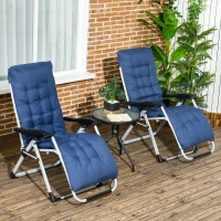 Outsunny Folding Garden Chairs Set of 2, Reclining Zero Gravity Chair, Sun Lounger with Cushion and Headrest, Dark Blue(m-8)