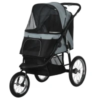 PawHut 3 Big Wheels Pet Stroller for Small, Medium Dogs, Cat Stroller Travel Folding Carrier with Adjustable Canopy, Black(m-2)