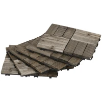 Outsunny 27 Pcs Wood Interlocking Deck Tiles, 12 x 12in Outdoor Flooring Tiles for Indoor and Outdoor Use, Tools Free Assembly, Charcoal Grey(m-11)